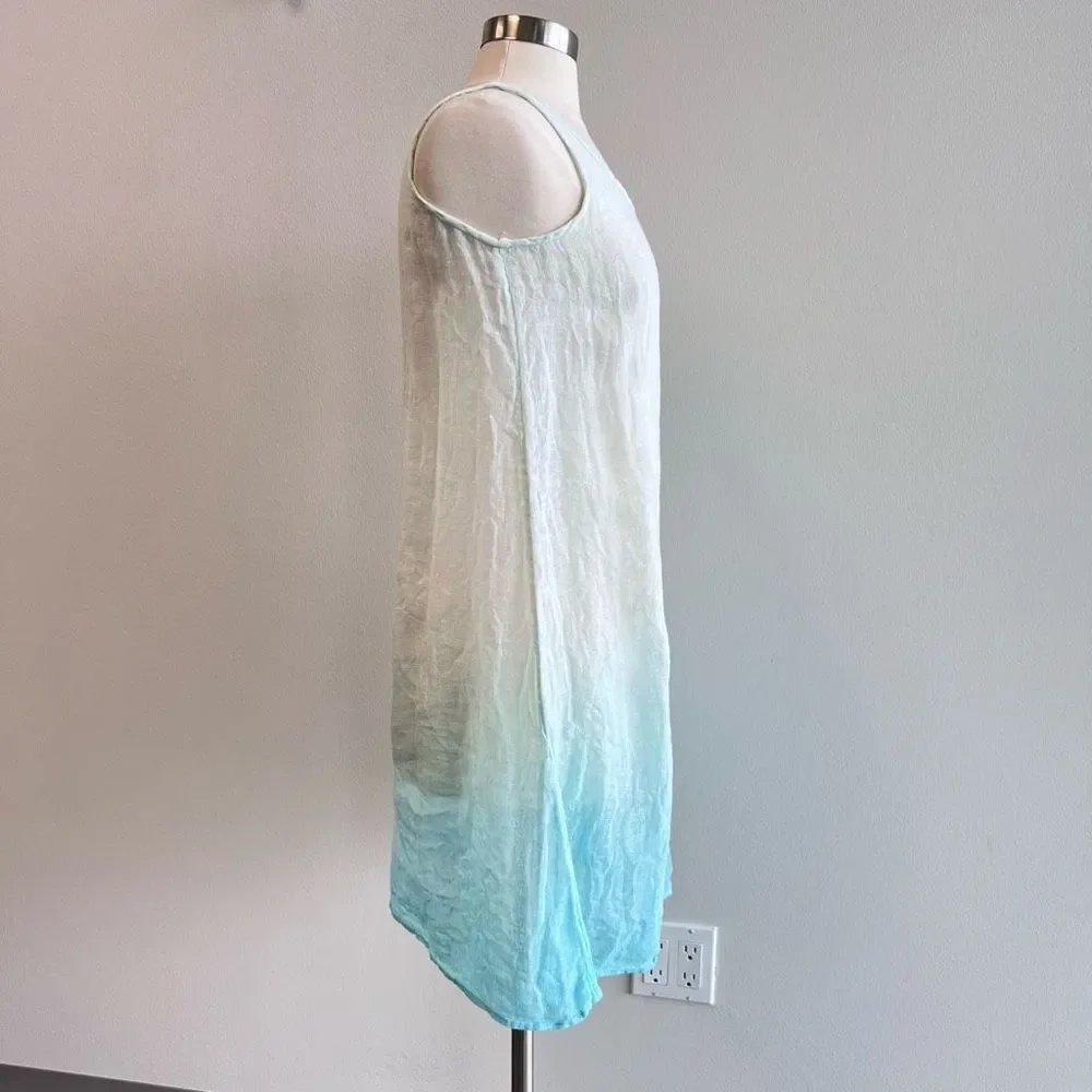 Eileen Fisher Woman Petite Small PS Mini Tank Dress 100% Linen Blue Ombre Sheer - Picture 3 of 11
